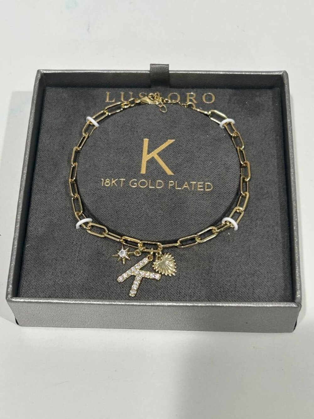 Lussoro “K” Initial Bracelet 18KT Gold Plated